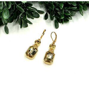 Gold Tone Crystal Rectangle Drop Leverback Earrings Elegant Jewelry Joan Rivers